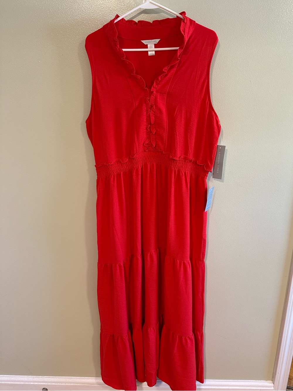 London Times Red Sleeveless Ruffle Maxi Dress